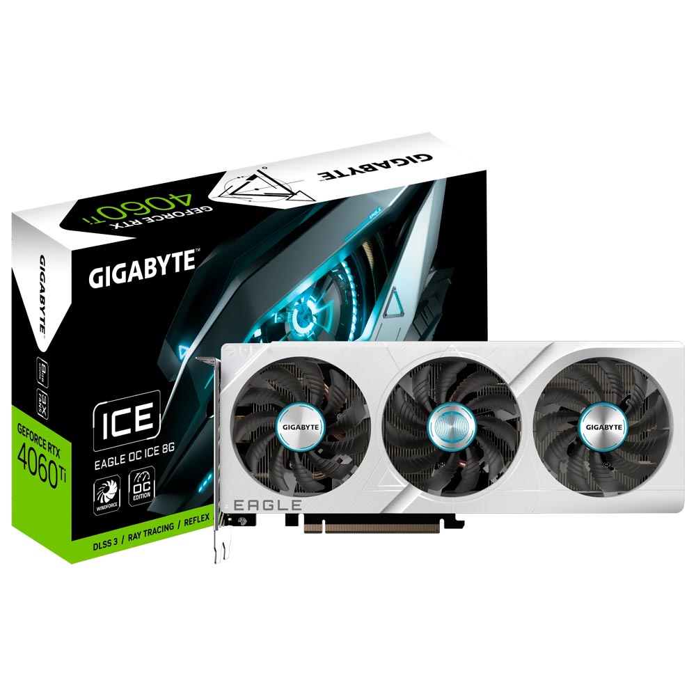 Placa de Vídeo Gigabyte Eagle OC ICE 8GB GeForce RTX4060TI GDDR6 - GV-N406TEAGLEOC ICE-8GD