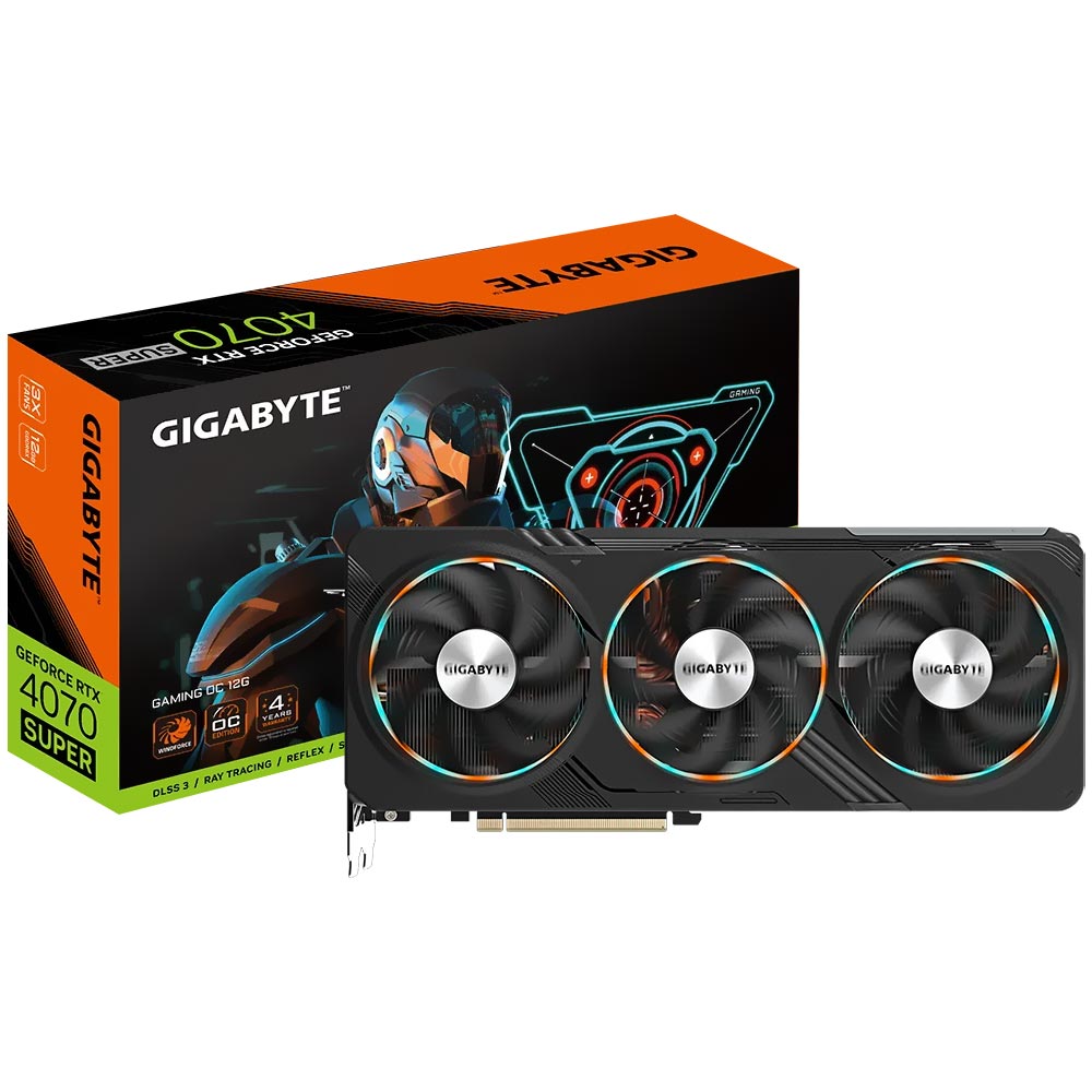 Placa de Vídeo Gigabyte Gaming OC 12GB GeForce RTX4070 SUPER GDDR6X - GV-N407SGAMING OC-12GD