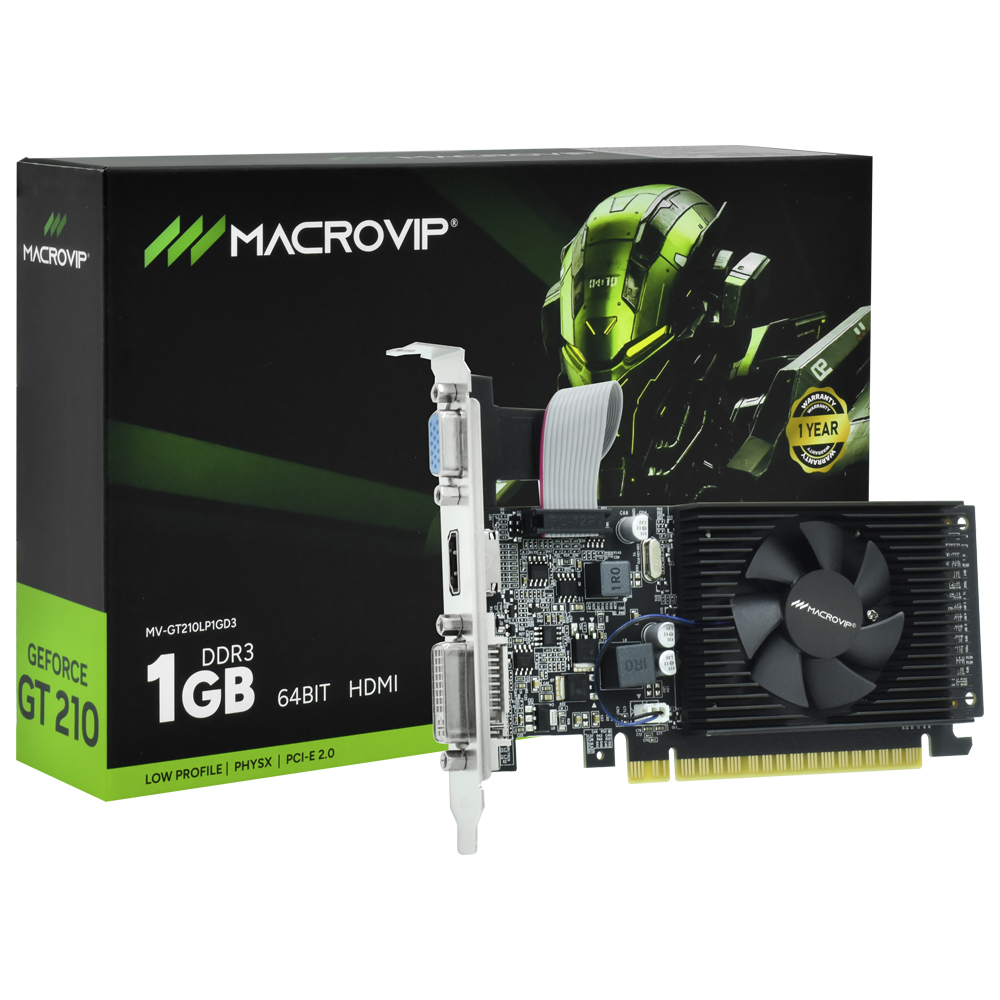 Placa de Vídeo Macrovip 1GB GeForce GT210 DDR3 - LOW PROFILE MV-GT210LP1GD3