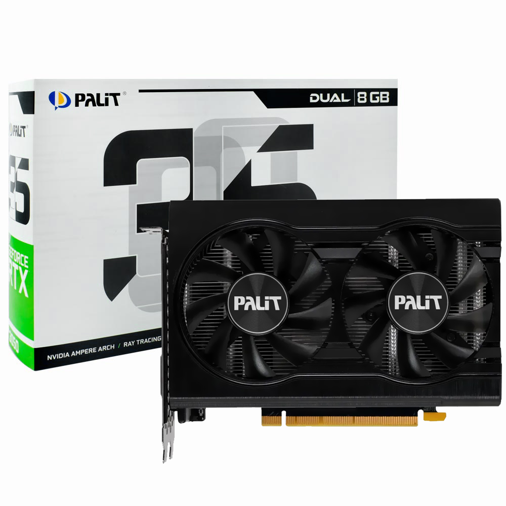 Placa de Vídeo Palit Dual 8GB GeForce RTX3050 GDDR6 - NE63050018P1-1070D