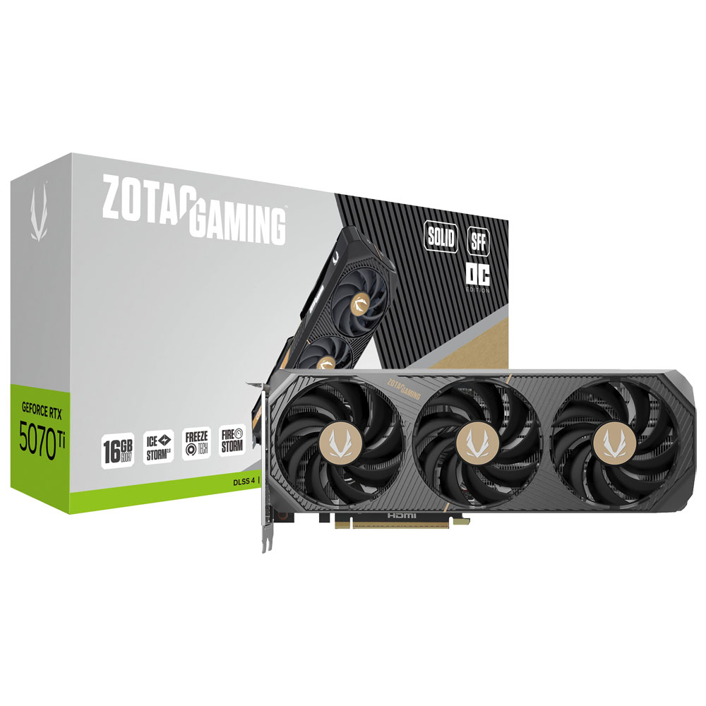 Placa de Vídeo Zotac Gaming Solid SFF OC 16GB GeForce RTX5070TI GDDR7 - ZT-B50710J3-10P