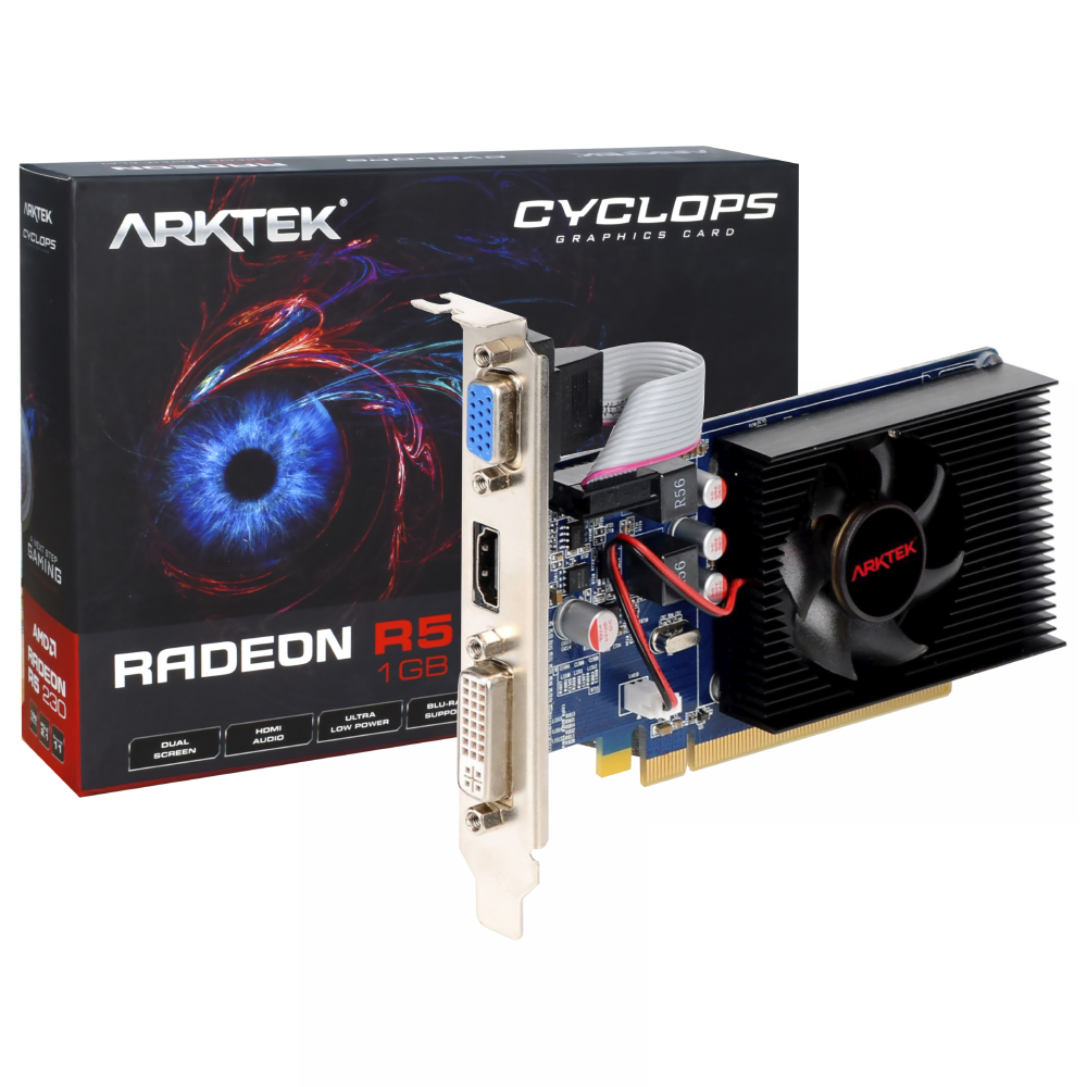 Placa de Vídeo Arktek Cyclops 1GB Radeon R5-230 GDDR3 - AKR230D3S1GL1