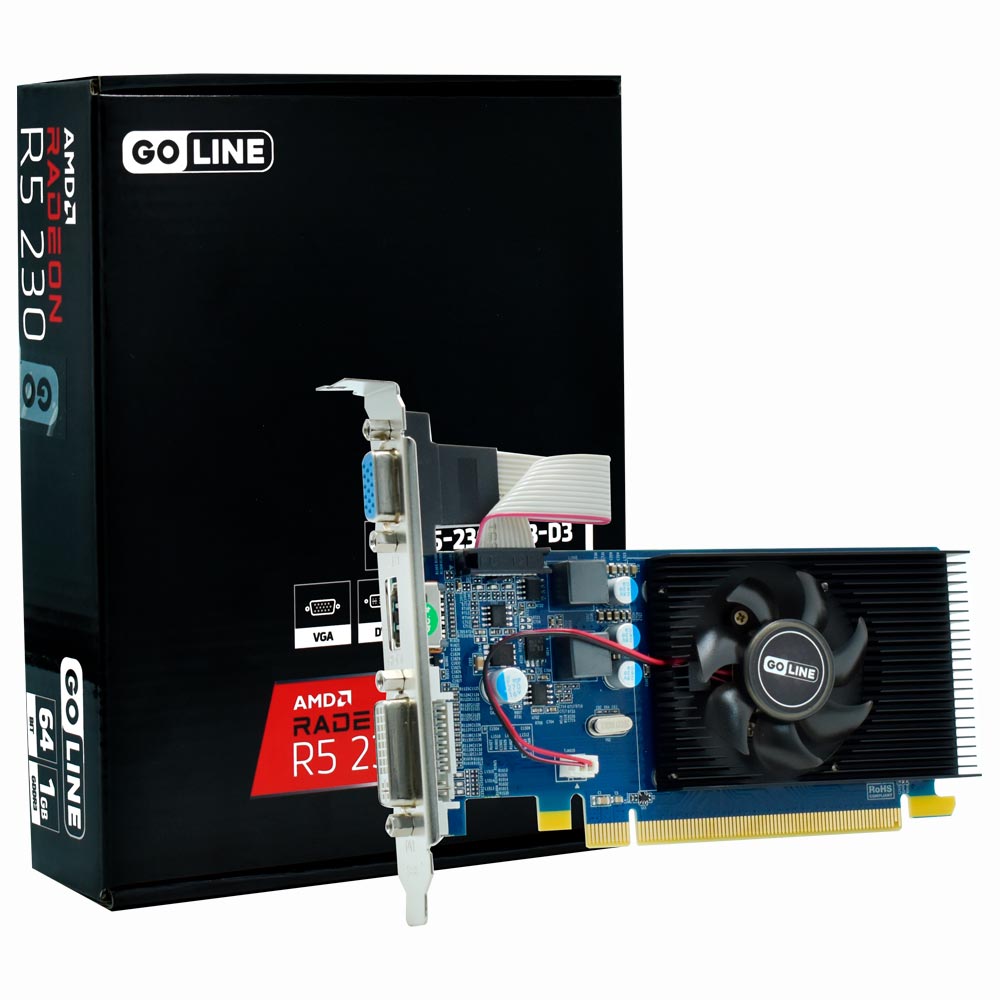 Placa de Vídeo Goline 1GB Radeon R5-230 DDR3 - GL-R5-230-1GB-D3