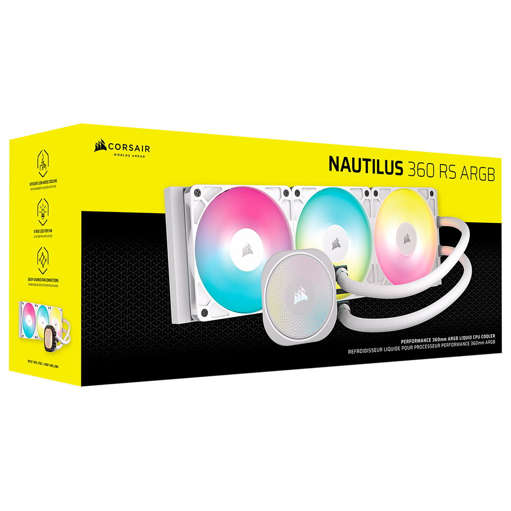 Water Cooler para Processador Corsair Nautilus 360 RS ARGB 360MM - Branco (CW-9060095-WW)